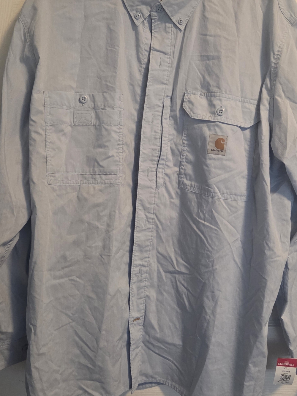 Carhartt Men’s Pale Blue Button-Down Work Shirt Force 2XL Long Sleeve